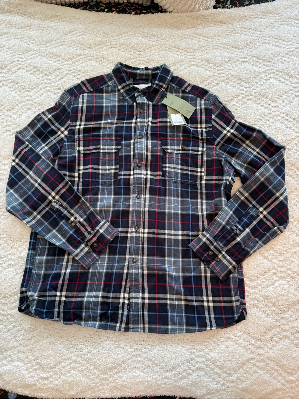 Goodfellow & Co Navy Plaid Button-Down Shirt with Red Accents